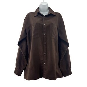Vintage 90s Brown Button Up Faux Suede Men S Women M Oversize Minimalist HongKon